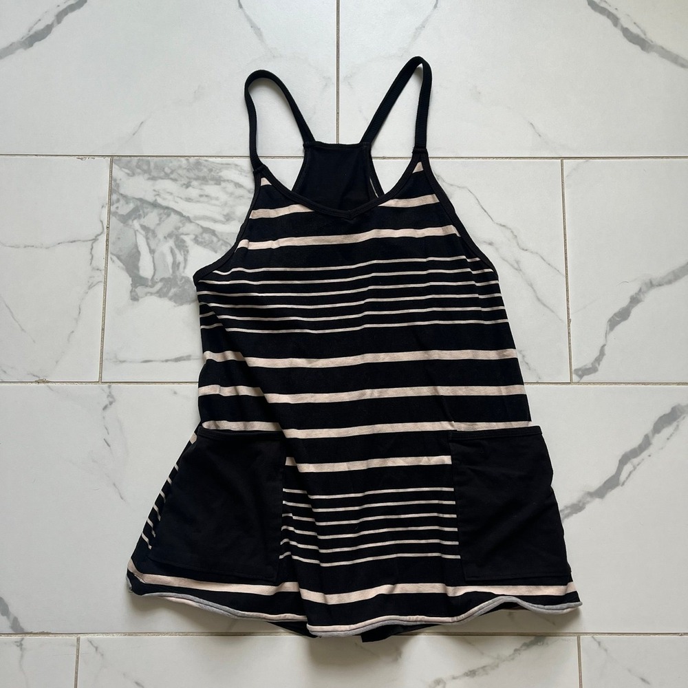 Free People Movement Hot Shot Romper Dress black beige striped sz small